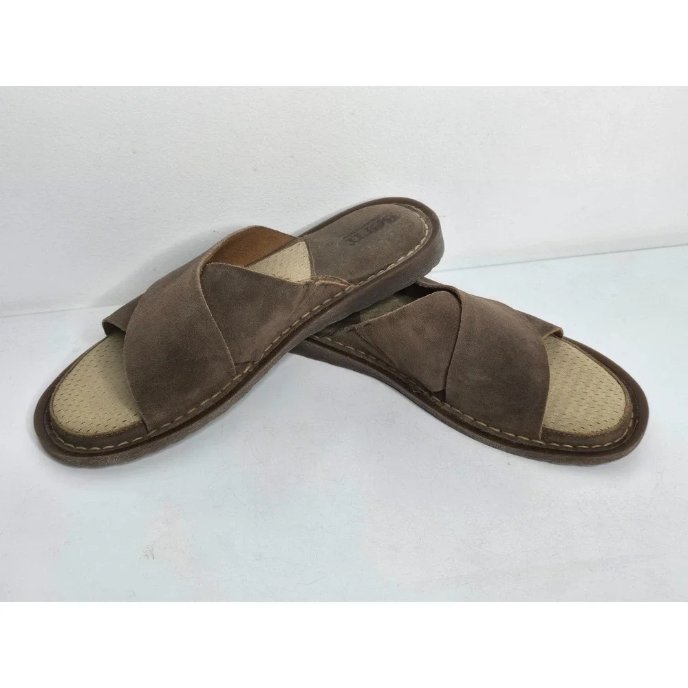 Born Mens Size 12 Getaway Brown Suede Leather Distressed Slide Sandals Shoes